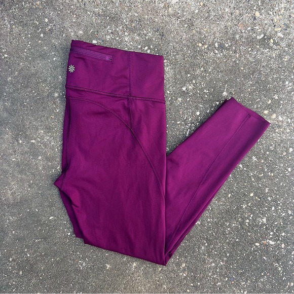 Athleta High Waisted Burgundy Magenta Leggings Zipper Pockets Small Gym Yoga - Picture 2 of 8